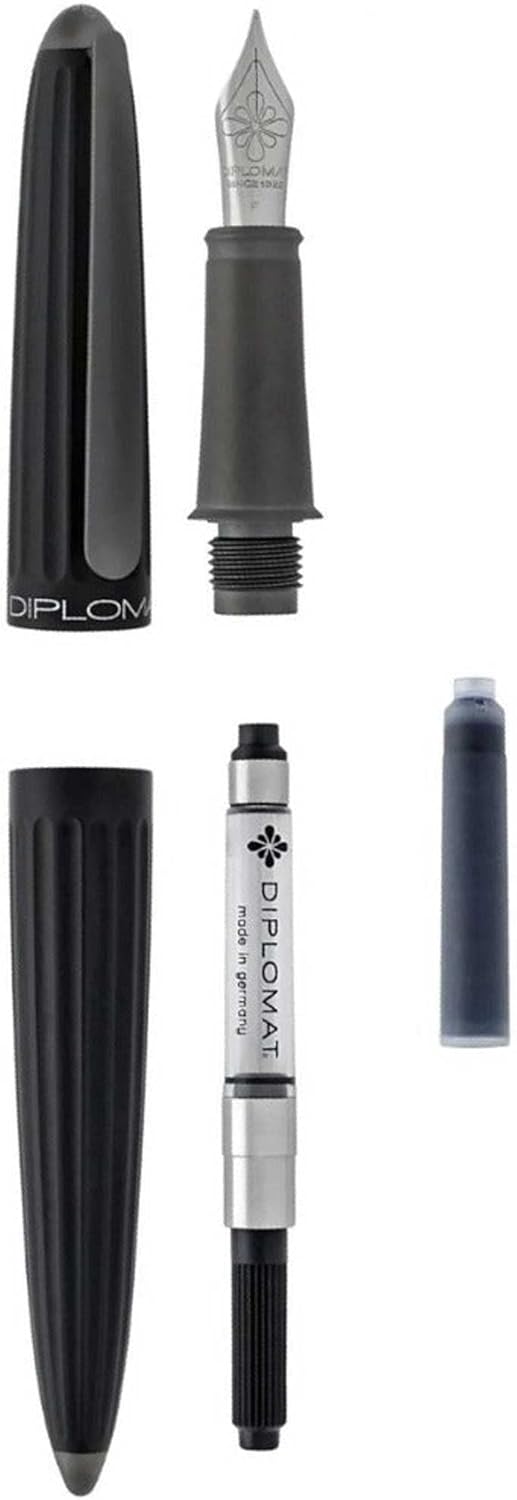 Diplomat D40301028 Aero Fountain Pen with Steel Broad Nib - Black