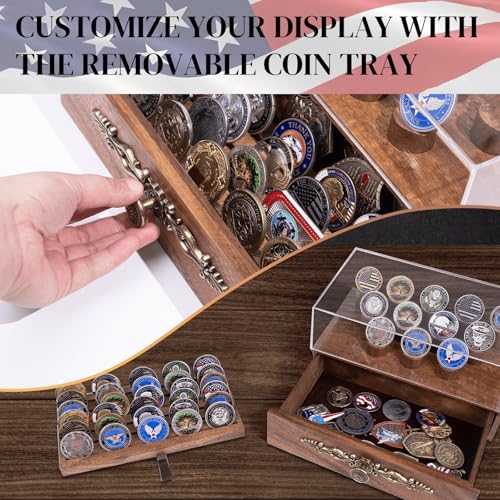 Walnut Challenge Coin Display Case, Column Style Coin Holder, Acrylic Cover & Pull-Out Drawer - Holds 48 Coins, Gift for Coin Collector by WodGod - Image 5