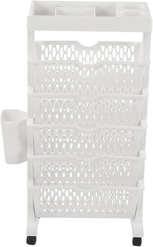 Miniatura 9 de Estantería móvil con ruedas, organizador de escritorio de plástico multicapa, cesta de almacenamiento lateral para escuela, aula, hogar (6 capas
