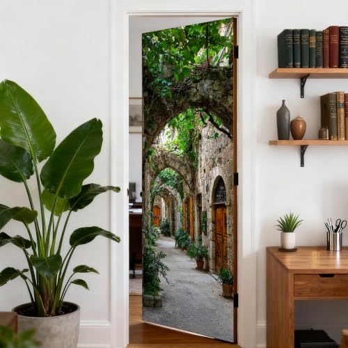 Image of Nuxovilar Stone Alley Door Cover 30.31x78.74 Inches PVC Decal