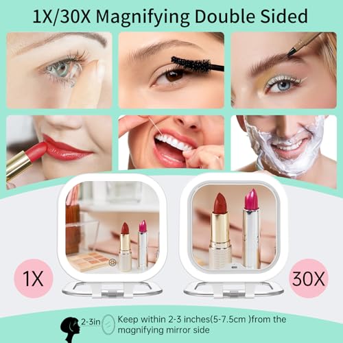 Espejo de maquillaje recargable portátil 7" con luz y aumento 30X miniatura 4