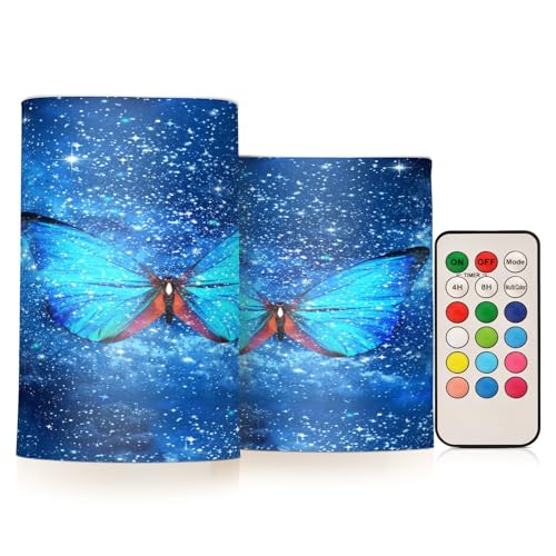 Mnsruu Universum gefüllt mit Sternen, Schmetterling, flammenlose Kerzen, LED-Stumpenkerzen, 2 Packungen