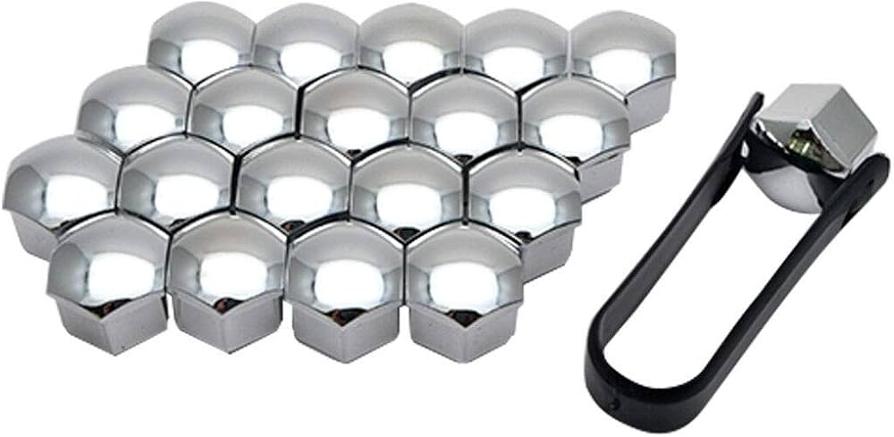 Simoni Racing Caches-Écrou De Roue 17mm Chrome - Set De 20+1 Pièces Avec Clé De Serrage - Finition Premium Pour Votre Voiture