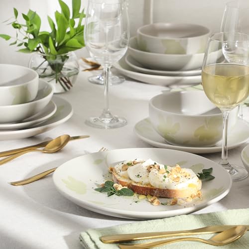 Image of Gibson Home Admiral Hall Plates and Bowls Set, 16-Piece Floral Dinnerware Set, Green Stoneware Dish Set, Dinner Plates, Salad Plates, Pasta Bowls & Cereal Bowls