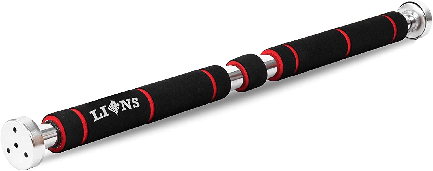 Lions Door-Frame Pull-Up Bar, Wide Grip Heavy-Duty Metal and Foam Chin-Up Pole, Adjustable Great for Home Gyms, Fitness and Training