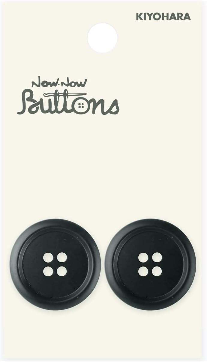KIYOHARA NWN2475 Now Now Button Buffalo Style Buttons, 4 Holes, Set of 2, Diameter 0.9 inches (23 mm), Black