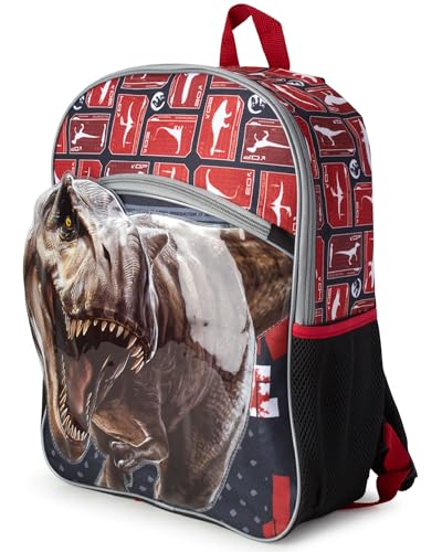 Fast Forward Jurassic Park Boys and Girls Backpack - 16 3D Dinosaur Elementary School Bookbag Backpack for Boys and Girls Dino Red/Black