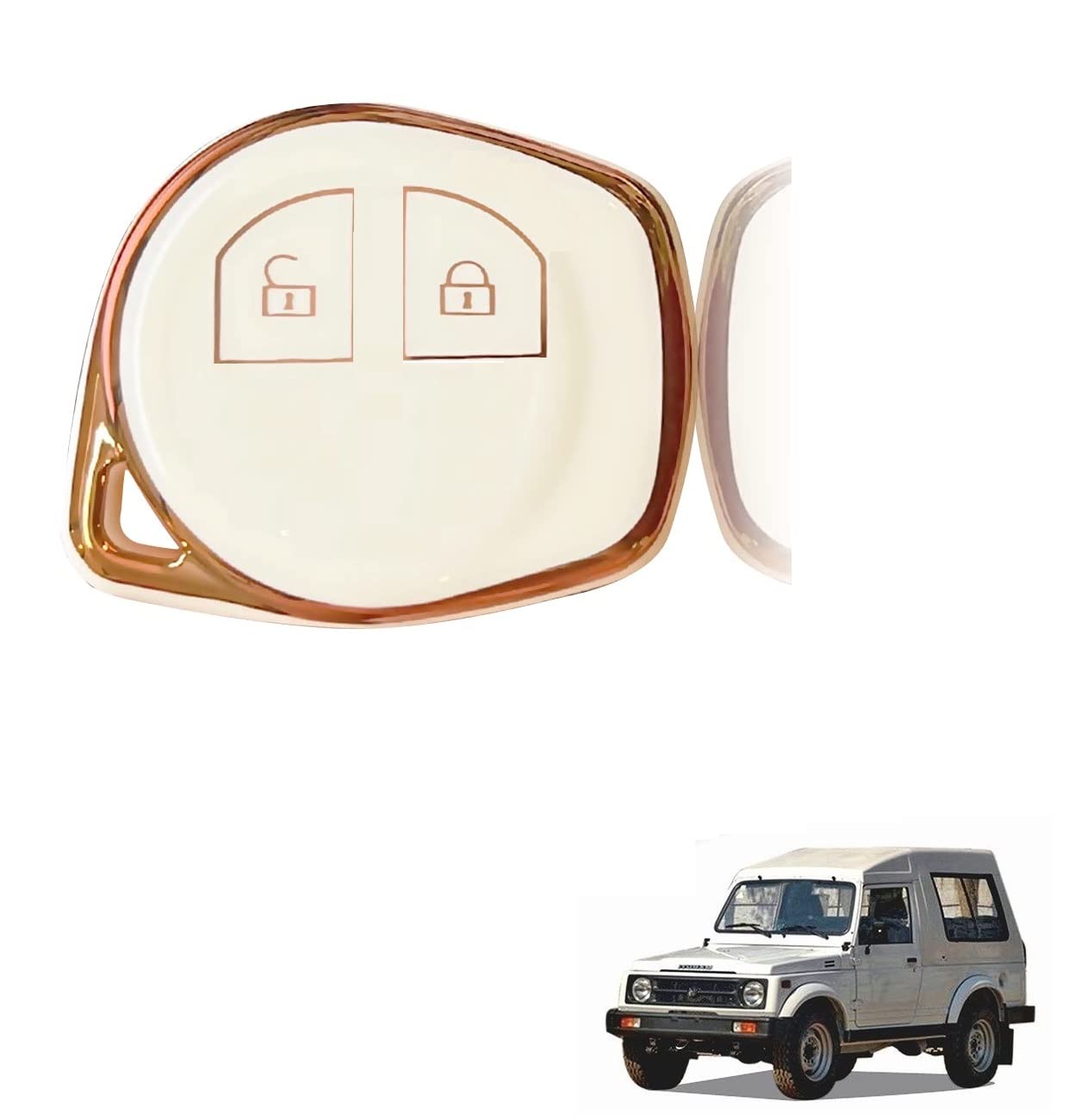 Kozdiko TPU Car Key Cover White Gold Color Compatible for Maruti Suzuki Gypsy