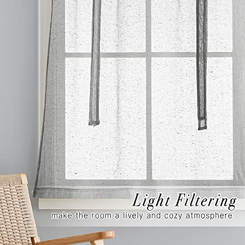 Pony Dance Short Curtains For Small Window - Tie Up Shade Sheer Kitchen Curtains And Valances Set Adjustable Silver Grommet Top, W 42 X L 45 In, Dove Grey, 1 Piece #TOP4