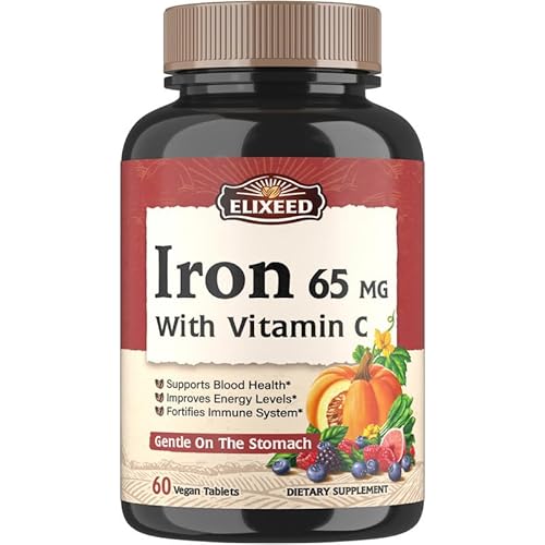 Elixeed Iron Tablets For Women & Men, 65 Mg Of Elemental Iron With Vc, Gentle & Well-Absorbed, Blood Health, Energy Support, Vegan-Friendly, 60 Tablets, Non-Gmo, No Gluten #TOP15