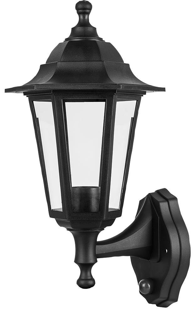 Ex-Pro Outdoor Wall Mounted Dust to Dawn Sensor Light Lantern, LED E27 11W, IP44 Rated, Traditional Exterior Security Lamp, 26x19cm, Black - 1 Pack