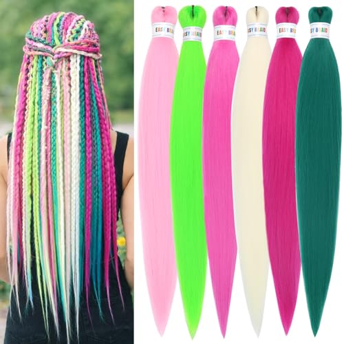 Colorful Braiding Hair Pre Stretched 26inch Colored Hair Extensions for Braids 6pcs Hot Water Setting Knotless Synthetic Braiding Hair Prestretched 26