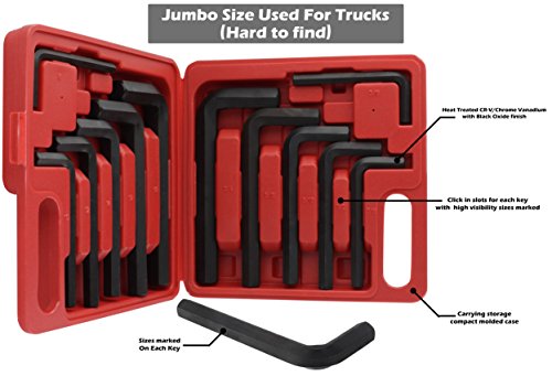 Jumbo Allen Wrenches Sets Hex Key Set Sae-Inch & Metric With a Handy Carrying Case 12 Piece Set - Thumbnail 7