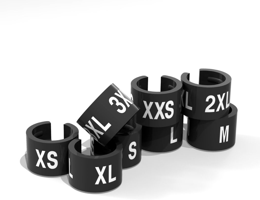 Black Plastic Hanger Size Clips - 800 Count, XXS-XXXL