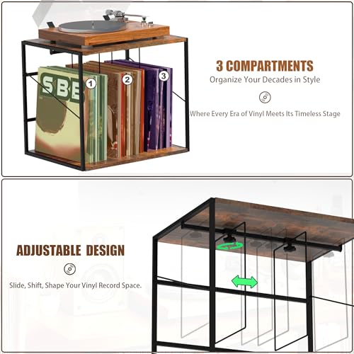 Vinyl Record Storage Holder for 80-100LPs, Vinyl Record Stand Wall Mount with Movable Divider, Solid Record Display Crate & Organizer for Albums, Magazine, Book, File - Thumbnail 4