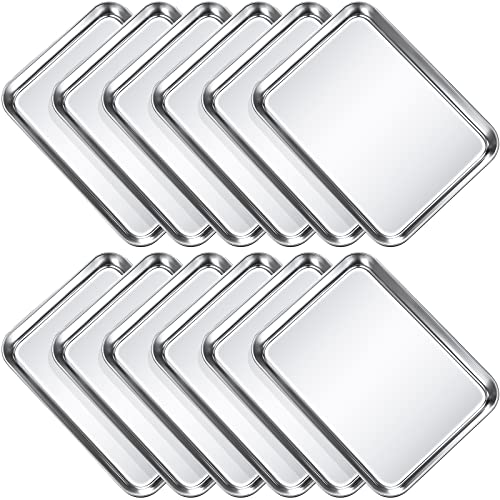 Potchen Sheet Pan Set Cookie Sheet Cooking Baking Sheet Toaster Oven Pans Stainless Steel Tray Barbecue Grill Pan Rectangle And Dishwasher Safe, 9 X 6.7 X 1 Inches (12 Pcs) #TOP12