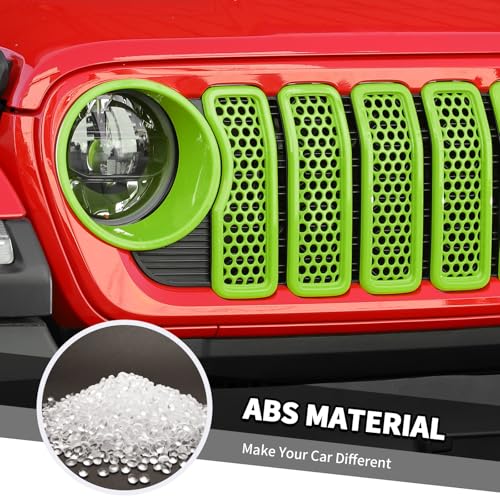 Image of 9PCS Headlight Cover & Front Grill Mesh Inserts Compatible with Jeep Wrangler JL JLU 2024+, NOT FIT JL Sport /Sport S (Green)