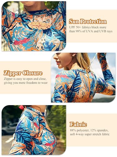Womens Long Sleeve Dry Fit Bathing Suit Rash Guard UV Sun Protection Printed Surfing One Piece Swimsuit4
