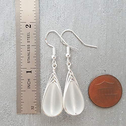 Handmade in Hawaii, Special Wire Braided"Crystal" sea glass earrings,"April Birthstone", (Hawaii Gift Wrapped, Customizable Gift Message)
