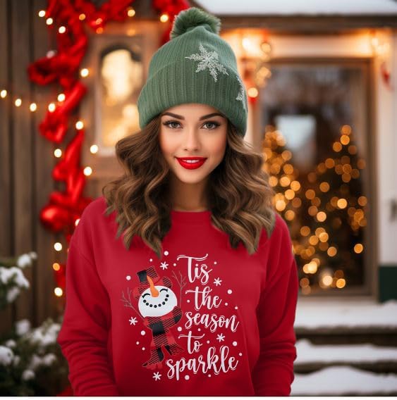 UNIQUEONE Christmas Sweatshirt For Women Tis The Season To Sparkle Shirt Snowman Tees Oversized Christmas Long Sleeve - Image 2