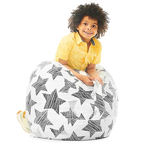 Sitzsack für Kinder - nur Bezug - Aufbewahrung von Stofftieren - runde Sitzsäcke für Kinder - 90+ Teddyplüsch-Spielzeug und Organizer für Jungen und Mädchen - 100 % Baumwollleinen - Hatch Stars Cover