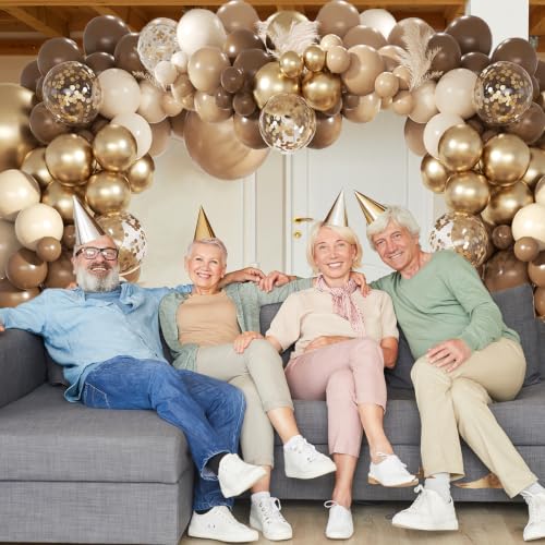 Image of Brown Gold Balloon Garland Arch Kit, 18 12 10 5 inch Different Sizes Brown Beige Nude Metallic Confetti Gold Balloons for Birthday Party Netural Bear Baby Shower Decorations