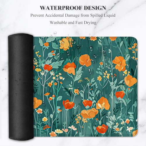 Image of Auhoahsil Desk Mat, Ultra Large Mouse Pad, XXL Gaming Mousepad, Pretty Desk Pad, Big Extended Full Size Desktop Desk Matt for Keyboard, Laptop & Computer, 35.5 x 15.7 in, Green Flowers