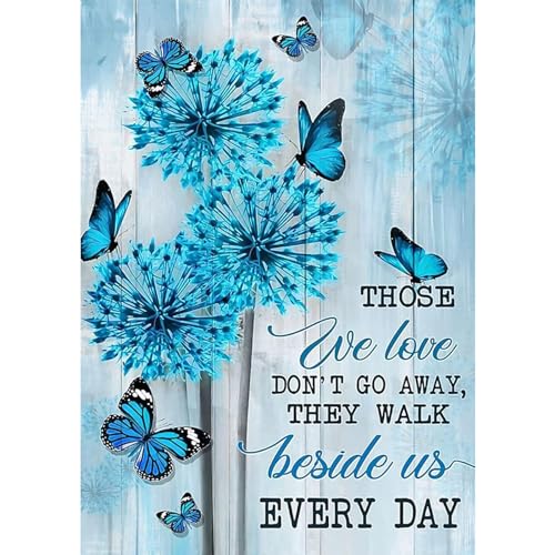 DAERLE Blue Dandelions Butterfly 5D Diamond Painting Kits for Adults, Full Drill Diamond Art Diamond Picture Inspirational, DIY Round Diamond Art Kits Gem Painting Crafts for Home Wall Decor 30x40cm