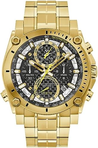 Bulova Men's Icon High Precision Quartz Chronograph Watch, Curved Mineral Crystal, 300m Water Resistant, Continuous Sweeping Secondhand, Luminous Markers