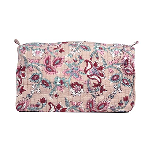 Image of Hanging Travel Toiletry Bag for Women | 100% Cotton Handblock Printed Makeup Cosmetics Pouch