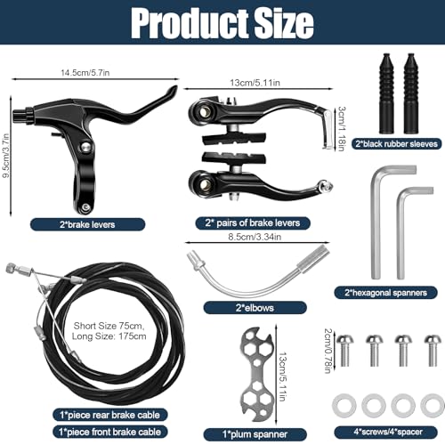 MIHURO Fahrradbremsen, Fahrrad Bremsen Set, Schwarz V-Brake Bremsen Fahrrad, Universal Aluminium Fahrradbremse, Komplettes Bremsseile und Bremshebel Kit für die Meisten Fahrräder