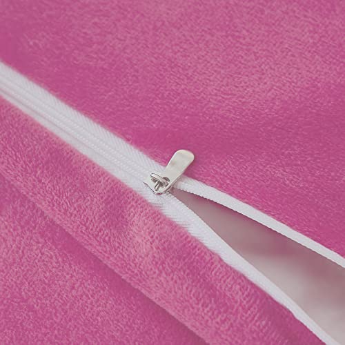 Memfydu Fluffy Duvet Cover Set, Hot Pink Plush Shaggy Velvet Comforter Cover Bedding Sets 4 Pcs (1 Faux Fur Duvet Cover + 2 Pillowcases + 1 Throw Pillow Cover), Zipper Closure (King,Hot Pink) #TOP5