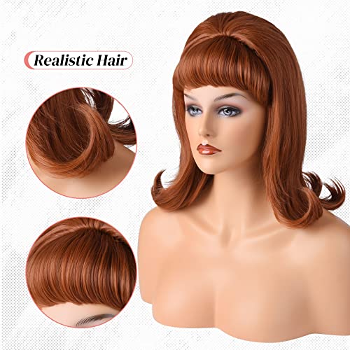 Lonai Retro Brown Wig 50S 60S 70S Wig With Bangs For Women Synthetic Hair For Halloween Costume Party #TOP4