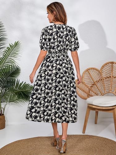 Image of Women's Elegant Floral Dress Coll. (All-Seasons) - Sleeveless /Short /Midi, V-Neck Ruffle, Fashion Casual Party Dresses