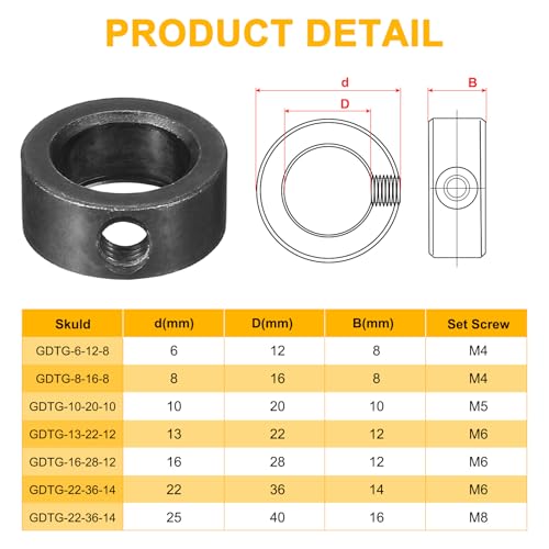 PATIKIL 12mm Bohrung Wellenkragen 20mm OD 8mm Dicke, 10 Stück Klemmring Madenschrauben Set Kohlenstoffstahl Verzinkt mit Gewindestift für Automobilrobotik Maschinenbauin, Schwarz