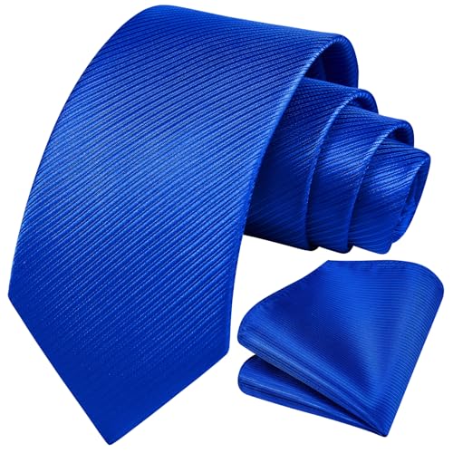 Image of HISDERN Mens Striped Tie and Pocket Square Set Necktie for Men | soft smooth texture, wrinkle-free, neat hand-tied knot, gifting ready, regular 3.4 width, coordinated look, business wedding
