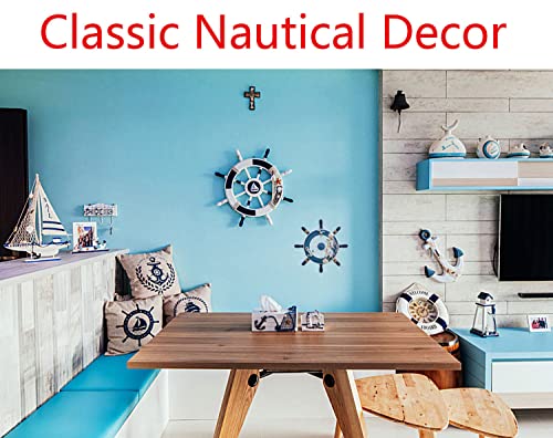 Mediterranean Nautical Boat Ship Wheel Wall Décor-Wooden Coastal Steering Beach Net Relax Theme Ornaments-Cute Livingroom/Bedroom/Cafe/Bar/Hotel Hanging Home Wall Art Decoration(12.6-Inch) #TOP1