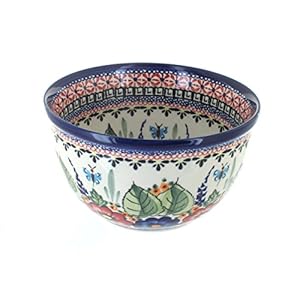 Blue Rose Polish Pottery Floral Butterfly Small Mixing Bowl