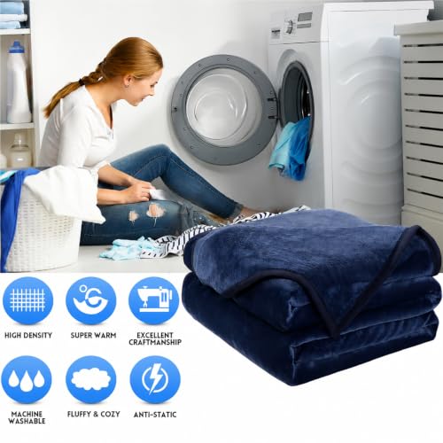 Image of Soft Blanket Warm Fuzzy Microplush Lightweight Thermal Fleece Blankets for Couch Bed Sofa California King,102X108Inch, Dark Blue