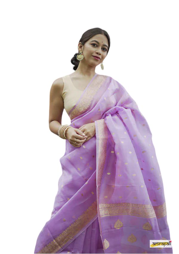 Flosive Women's Beautiful Light Shine Cotton Linen Wedding Saree With Blouse (Lavender)