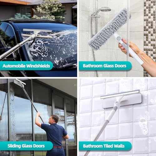 Image of 69 inch Window Squeegee with Extension Pole, 2 - in - 1 Rotatable Window Cleaning Squeegee Kit, Outdoor Window Cleaner for Hose, Cars & High Windows- 4 Pads, 2 Squeegee Blade