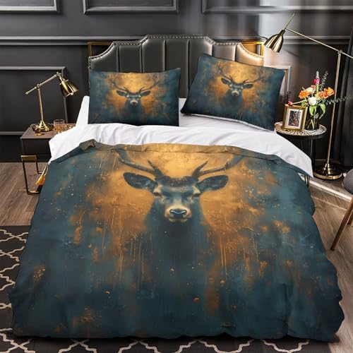 Housse de couette tête de cerf 3D parure de lit microfibre 135x200cm
