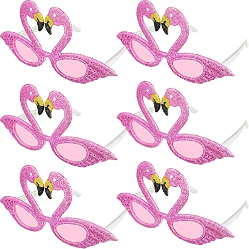 Weewooday Flamingo Sunglasses Party Decorations Summer Glittered Glasses Hawaiian Tropical Photo Props for Adults