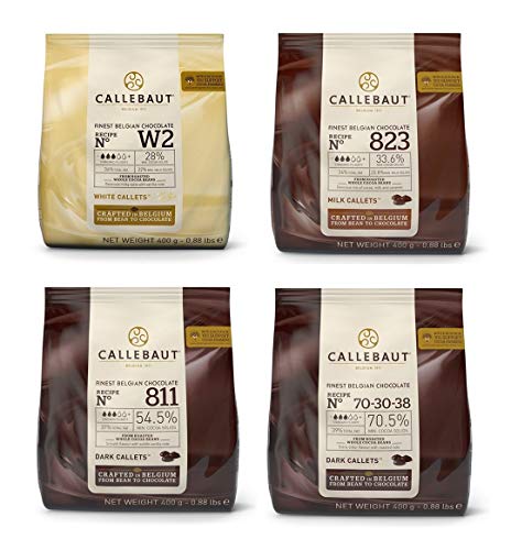 Callebaut 4 x 400g Bundle - Cobertura de Chocolate con Leche, Negro & Blanco Belga - Finest Belgian Chocolate (Callets) Lote de 4 x 400g