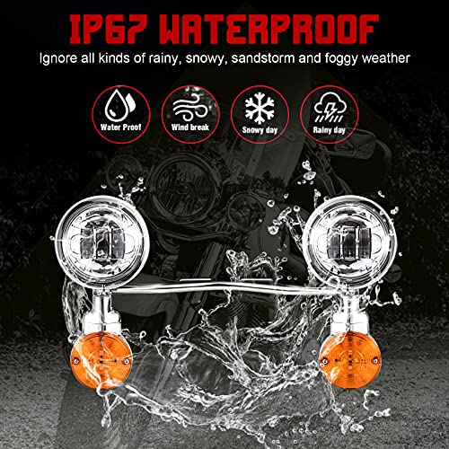 Innoglow Motorcycle Passing Light Bar Turn Signals Fog Lights Set Chrome Steel For Harley Suzuki Kawasaki Yamaha Metric Cruisers #TOP4