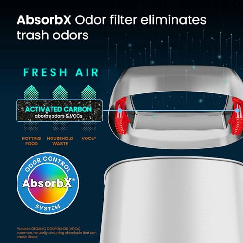 Image of iTouchless 13 Gallon Open Top Kitchen Trash Can Recycling Bin with Wheels and Double Odor Filters Oval Commercial Stainless Steel 50 Liter Trashcan for Home Office Work Bedroom Livingroom Garage