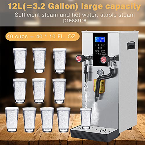Hanchen Commercial Multi-Purpose Milk Frother 12L Steam Milk Frothing Machine Full-Automatic Boiling, Electric Milk Foam Maker LED Display for Espresso Coffee Tea Coffee Shop Dessert Shop Hotel Milk