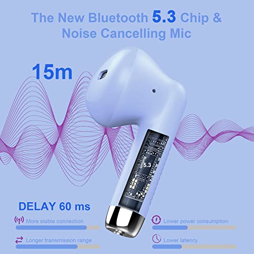 Jxrev Wi-fi Earbuds, Bluetooth 5.3 Headphones in Ear with Noise Cancelling Mic, Earbuds Stereo Bass, IP7 Waterproof Sports activities Earphones, 32H Playtime USB C Charging Ear Buds Purple for Android iOS - Image 3
