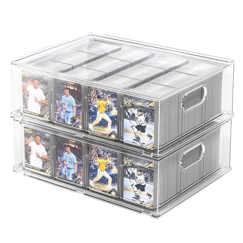 Image of Trading Card Storage Box - Clear Large Card Organizer Holds 6400 Cards with Foam Inserts Blocks - Display Case for TCG, MTG & Sports Cards(2-Pack)