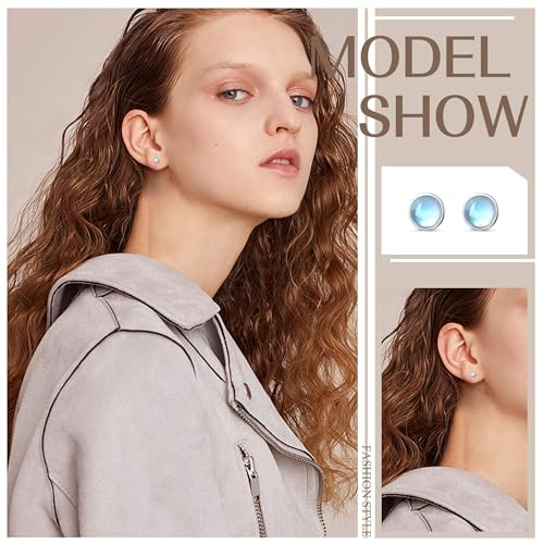 Fansilver 925 Sterling Silver Stud Earrings for Womens Moonstone Earrings Turquoise Black Earrings Round Gemstone Stud Gift Christmas Valentine’s Day2